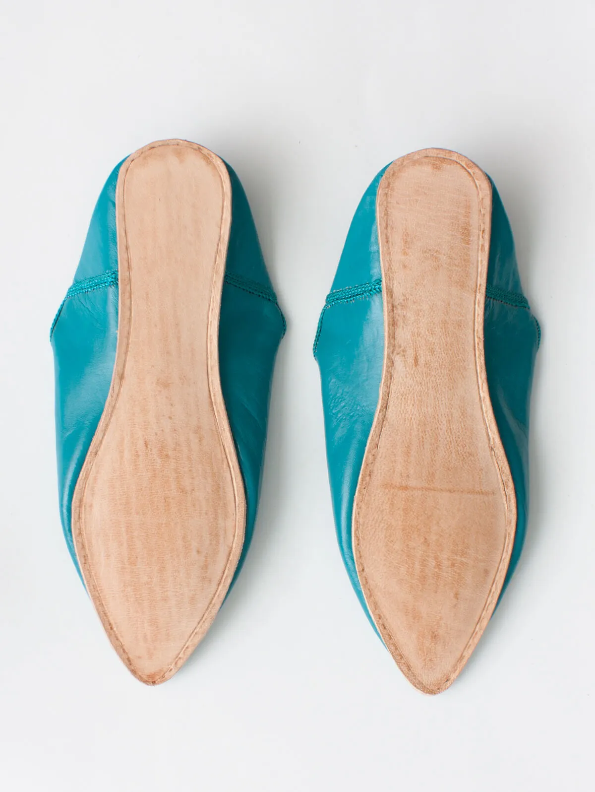 Moroccan Plain Pointed Babouche Slippers, Teal