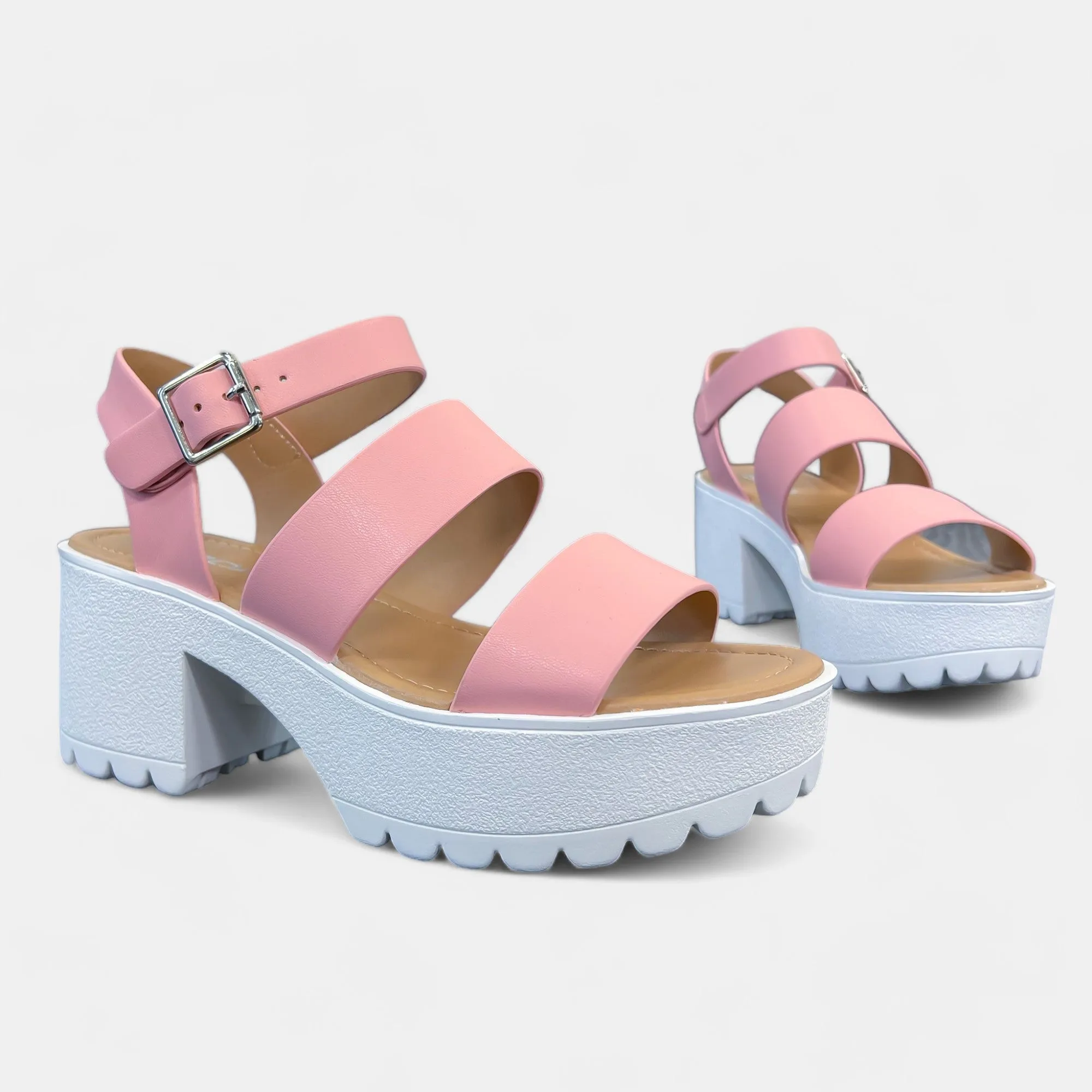 Pink Chunky Heel Platform Sandals