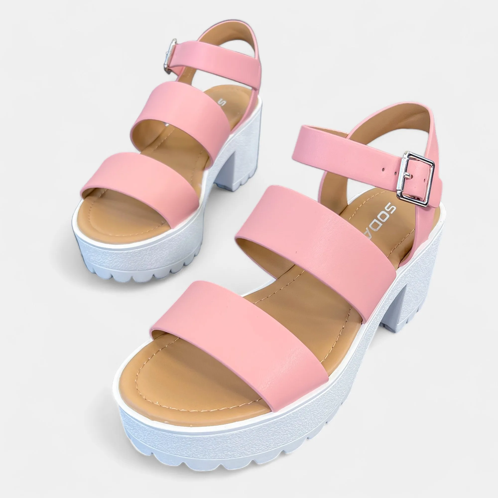 Pink Chunky Heel Platform Sandals