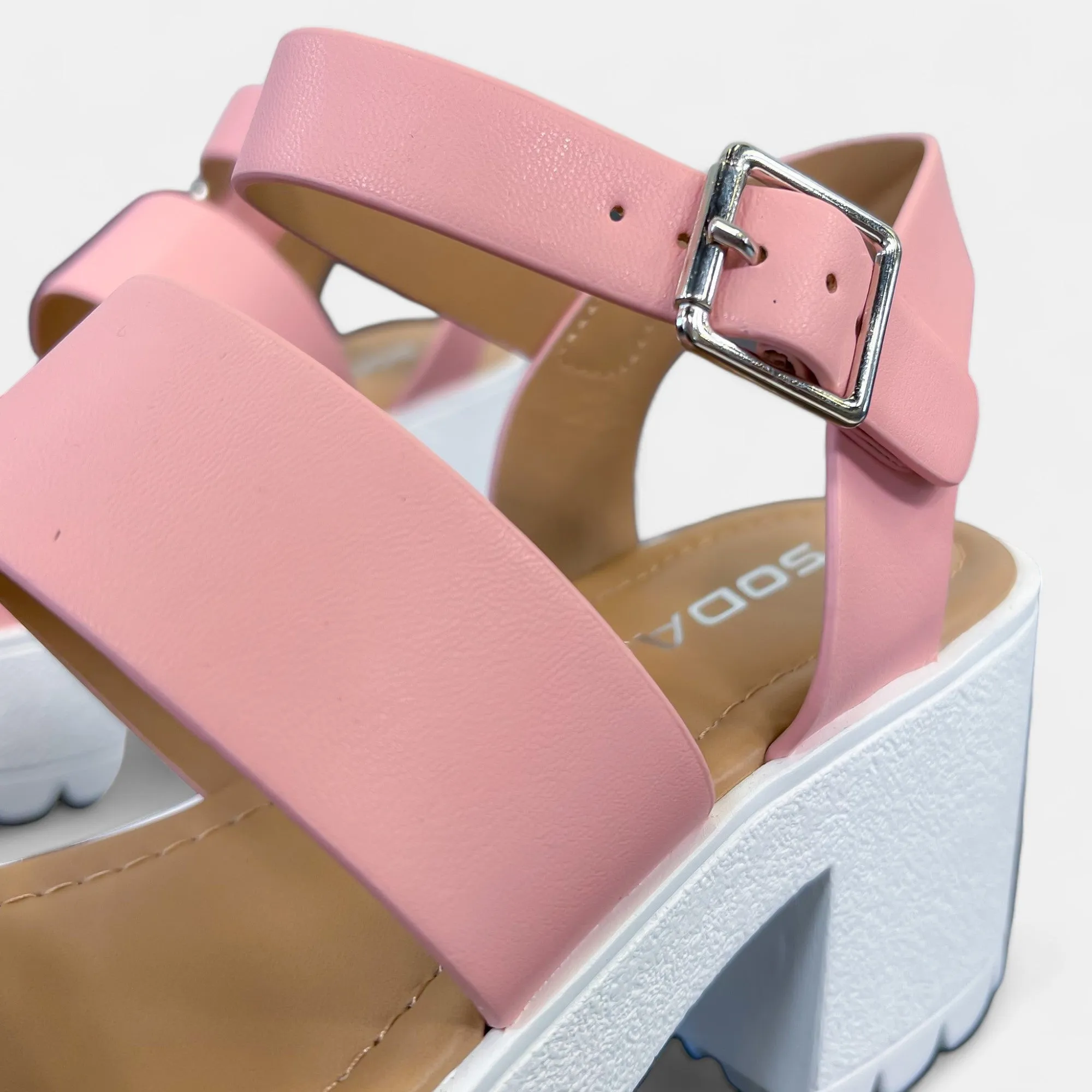 Pink Chunky Heel Platform Sandals