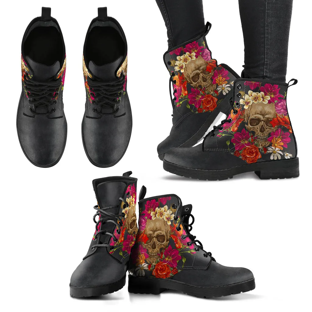 Skull and Flowers - Vegan Boots