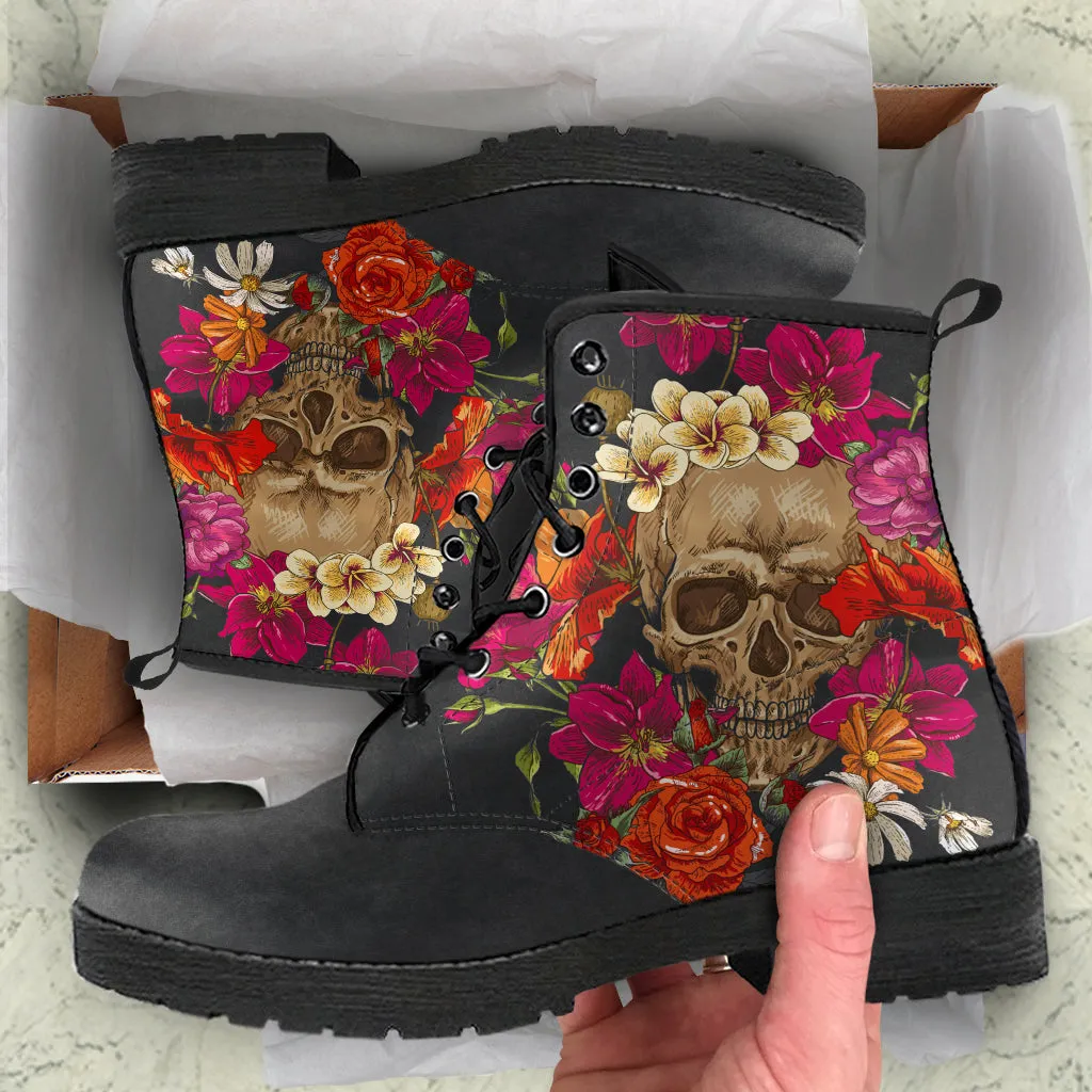 Skull and Flowers - Vegan Boots