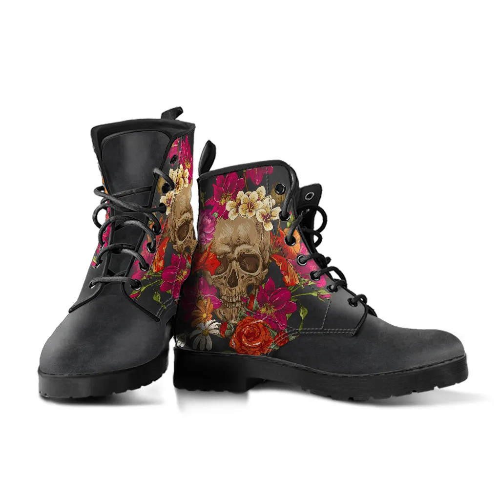 Skull and Flowers - Vegan Boots