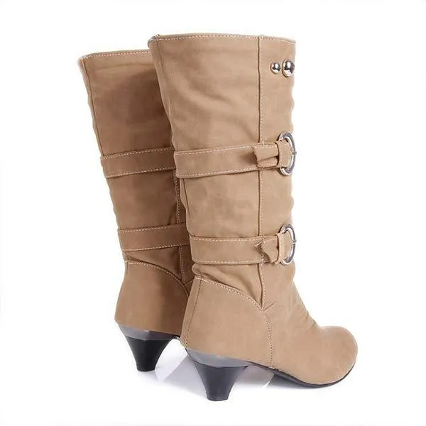 Women'S Autumn/Winter Soft Leather Mid Heel Boots 59801674