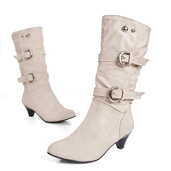 Women'S Autumn/Winter Soft Leather Mid Heel Boots 59801674