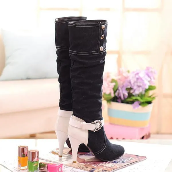 Women's Casual Buckle Stiletto Knee-High Cowboy Boots 30674263S