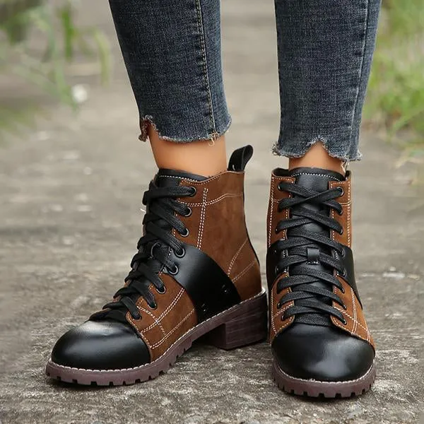 Women's Casual Color Block Lace Up Martin Boots 88459420S